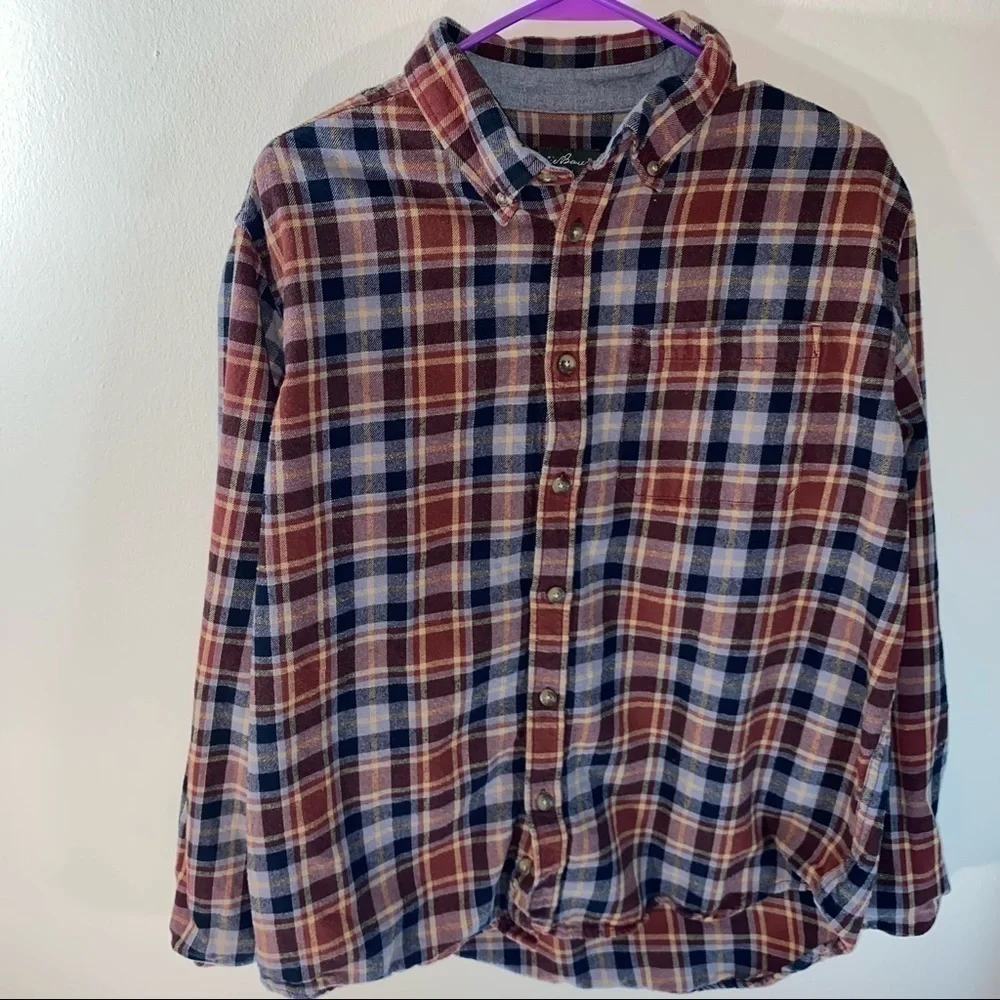 Eddie Bauer Plaid Flannel Long Sleeve Button Down in Red Black White Yellow L